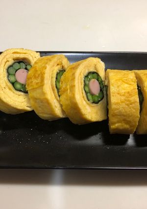 アスパラとソーセージの綺麗な卵焼き-レシピのメイン写真
