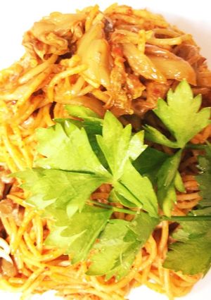 簡単白菜キムチパスタ納豆添え-レシピのメイン写真