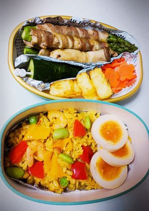 アスパラの肉巻きとドライカレー弁当-レシピのメイン写真