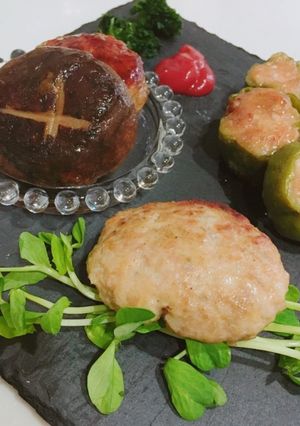 しいたけとピーマンの肉詰め&ハンバーグ-レシピのメイン写真