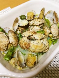 簡単♫あさりとアスパラのガーリック酒蒸し-レシピのメイン写真