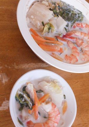 百均電子レンジ調理器で！味噌豆乳鍋-レシピのメイン写真