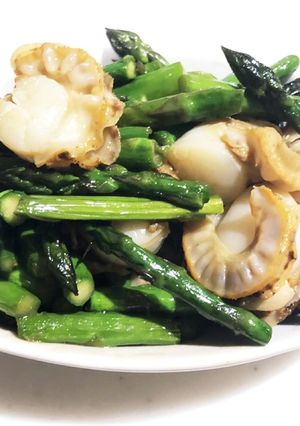 中細アスパラと蒸しベビーホタテの炒め物-レシピのメイン写真