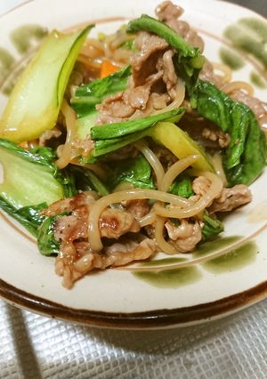 ★チンゲン菜と牛肉と糸コンのチャプチェ風-レシピのメイン写真