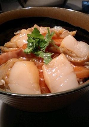 ホタテの漬けと炊き込み丼-レシピのメイン写真