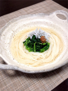釜揚げしらすとモロヘイヤの素麺-レシピのメイン写真