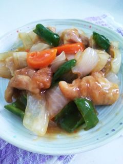 レンジで時短!鶏肉と野菜の甘酢炒め♪-レシピのメイン写真