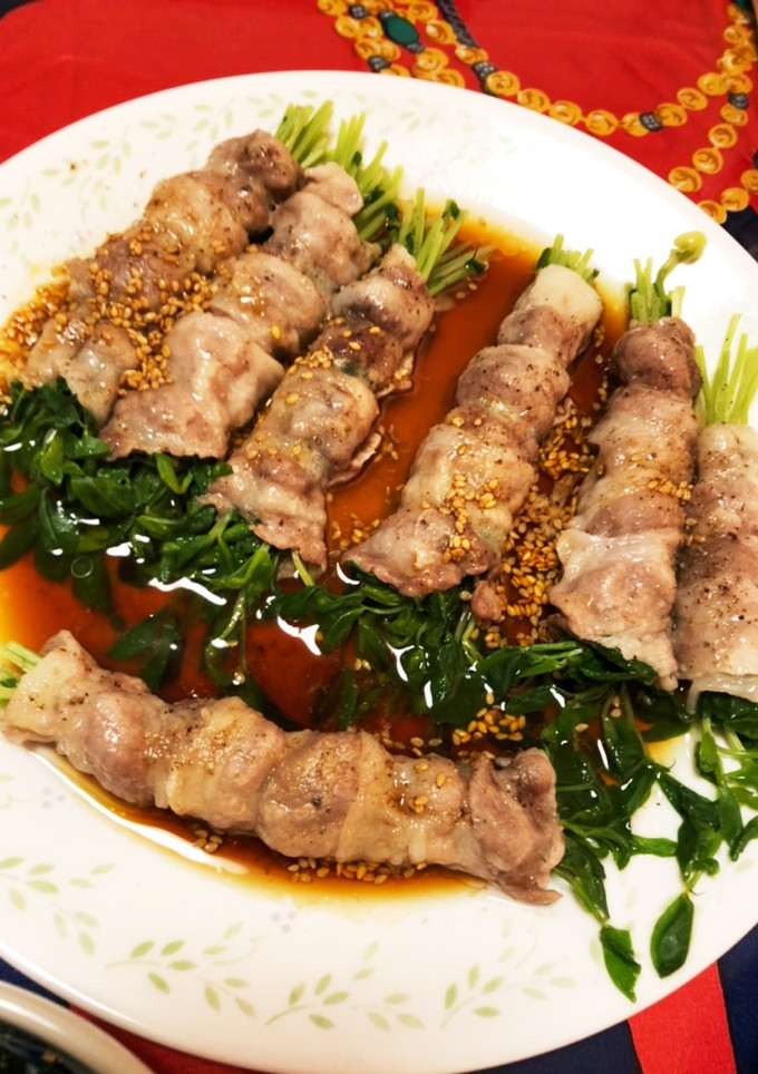 蒸し豆苗と豚肉巻き-レシピのメイン写真
