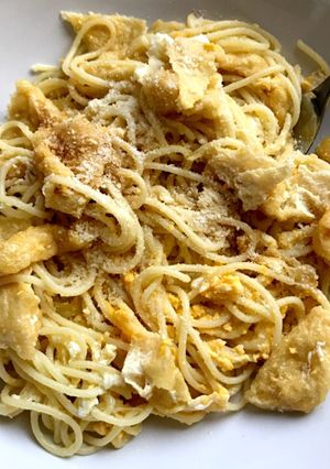 フライパン1つで油揚げ＆卵のズボラパスタ-レシピのメイン写真