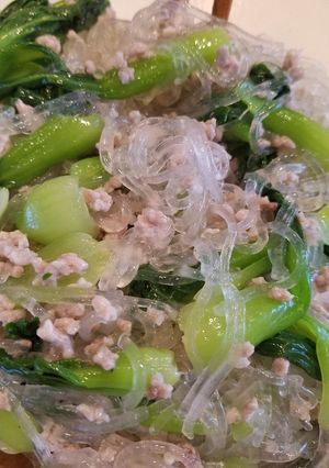 青梗菜とひき肉と春雨の和え物-レシピのメイン写真
