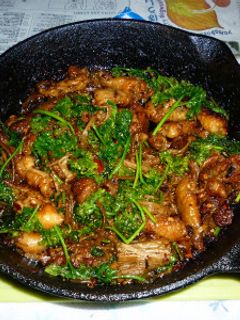 鶏皮+茶えのき+パセリのアヒージョ炒め-レシピのメイン写真