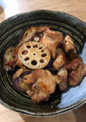 オヤジの鶏肉とレンコンと茄子の甘辛焼き-レシピのメイン写真