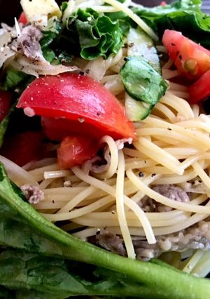 夏味！トマトと牛肉の冷製サラダパスタ-レシピのメイン写真