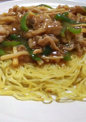 青椒肉絲風あん のパリパリかた焼き麺-レシピのメイン写真