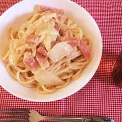 細麺（うどん）de カルボナーラ-レシピのメイン写真