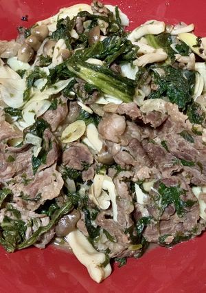 牛肉とわさび菜のガーリック炒め-レシピのメイン写真
