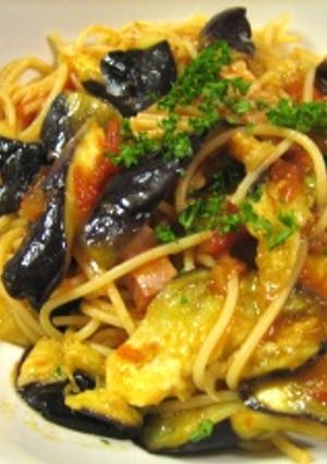 電子レンジでなすとベーコンのトマトパスタ-レシピのメイン写真