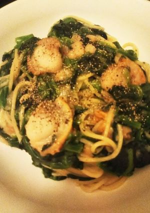 ほうれん草とホタテのコンポタパスタ-レシピのメイン写真