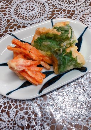 白身魚の青じそ巻き天ぷらと人参天ぷら-レシピのメイン写真