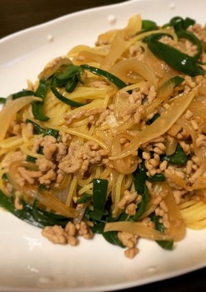 新玉ねぎとピーマンと豚ひき肉のパスタ-レシピのメイン写真