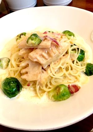 芽キャベツと筍のアルマンドソースパスタ-レシピのメイン写真
