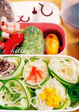 簡単ひとくちきゅうり巻き素麺弁当-レシピのメイン写真