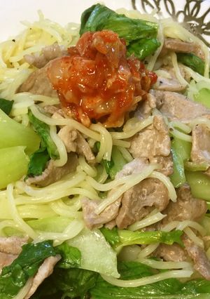 簡単！お酢でチンゲンサイと豚肉の焼きそば-レシピのメイン写真