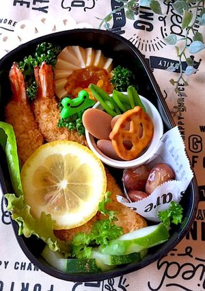 6月5日　エビフライ　カエルさん弁当-レシピのメイン写真