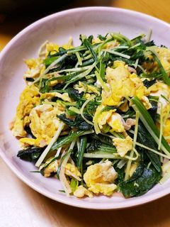 ホウレン草と水菜の紅しょうが入り卵炒め-レシピのメイン写真