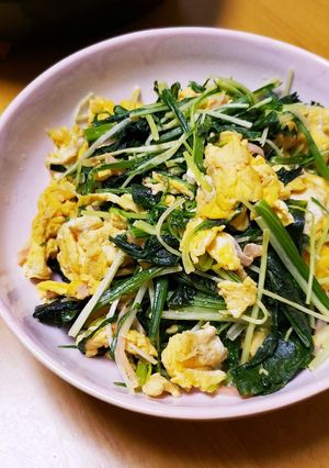 ホウレン草と水菜の紅しょうが入り卵炒め-レシピのメイン写真