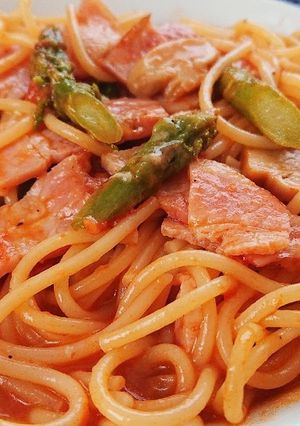 アスパラとベーコンのトマトパスタ-レシピのメイン写真