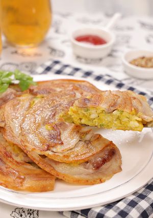 カリカリ豚肉とカリフラワーのお好み焼き風-レシピのメイン写真