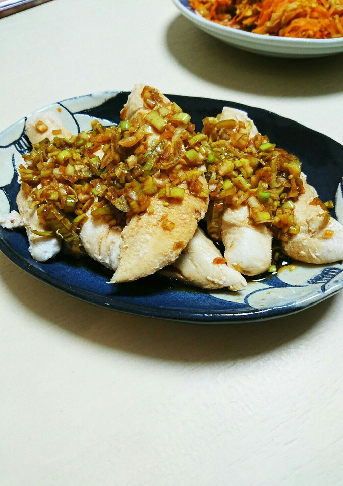 レンジのみで完成！蒸しササミのネギだれ-レシピのメイン写真