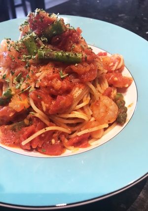 エビとアスパラのヘルシートマトパスタ-レシピのメイン写真