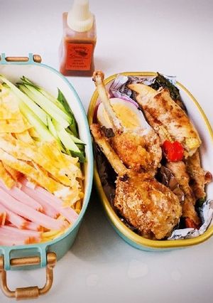 冷やし中華とチューリップ唐揚げ弁当-レシピのメイン写真