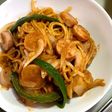 魚肉ソーセージ 焼きそば麺 でナポリタン