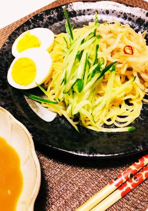 魚介豚骨つけ麺×もやしのピリ辛中華和え-レシピのメイン写真