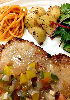 野菜とチーズ味のソースかけポークソテー-レシピのメイン写真