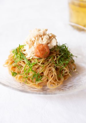 夏バテ予防☆梅しそプロテイン冷製パスタ-レシピのメイン写真