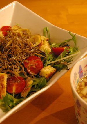 香る水菜サラダwith玉ネギドレッシング-レシピのメイン写真
