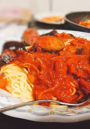 豪快!ナスのトマトソースパスタ-レシピのメイン写真