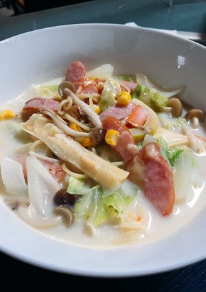 ワンパン☆野菜たっぷりのクリームスパ-レシピのメイン写真