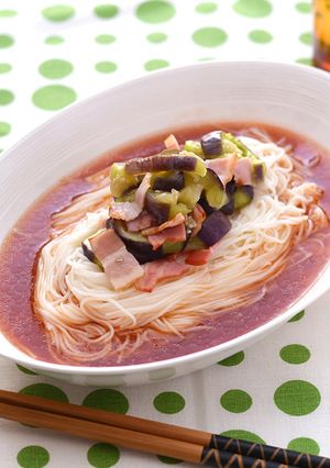 なすとベーコンのトマト風味そうめん-レシピのメイン写真
