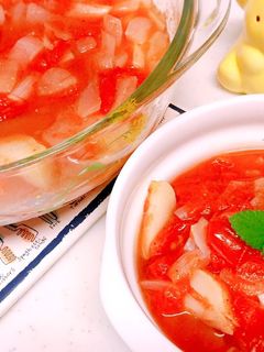 レンジで簡単! 水なし、トマトスープ-レシピのメイン写真