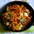 チンゲン菜+ハムのナポリタン焼きうどん