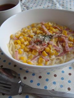 ベーコンとコーンの簡単スープスパ♪-レシピのメイン写真