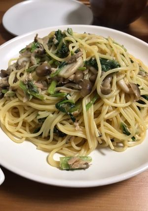 シロさんのきのこツナカブの葉の和風パスタ-レシピのメイン写真