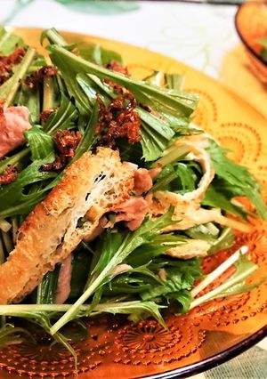 【油揚げと干しエビの香ばし水菜サラダ】-レシピのメイン写真