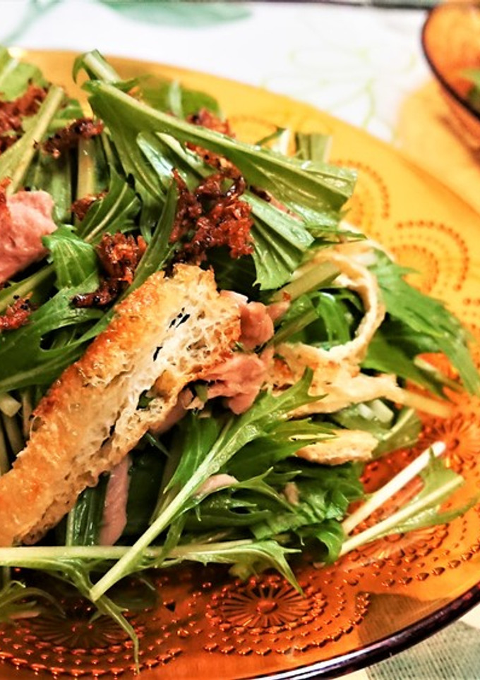 【油揚げと干しエビの香ばし水菜サラダ】-レシピのメイン写真