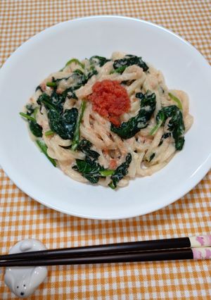 簡単☆ほうれん草の明太クリームうどん♩-レシピのメイン写真